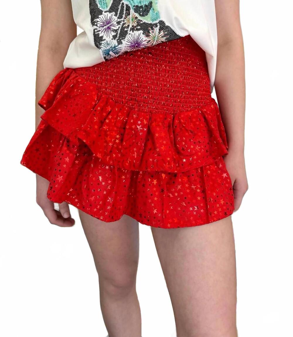 NEW QUEEN OF SPARKLES women's star smocked skort in red